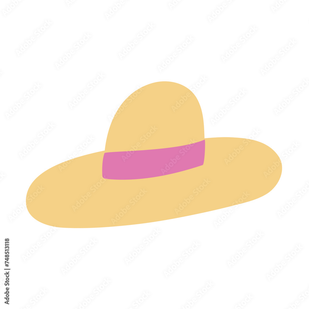 Flat design. Summer hat. Hand drawn illustration on white background. Flat design. Summer hat. Hand drawn illustration on white background.