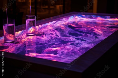 Refreshing Purple cocktail outdoor pool. Ice liquor. Generate Ai