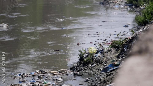 Bagmati River, kathmandu, Nepal, pollution in river and shore photo