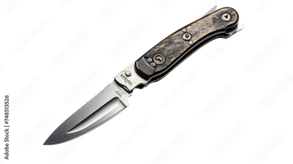 Fototapeta premium Pocket knife on isolated on transparent png background. Generative ai 