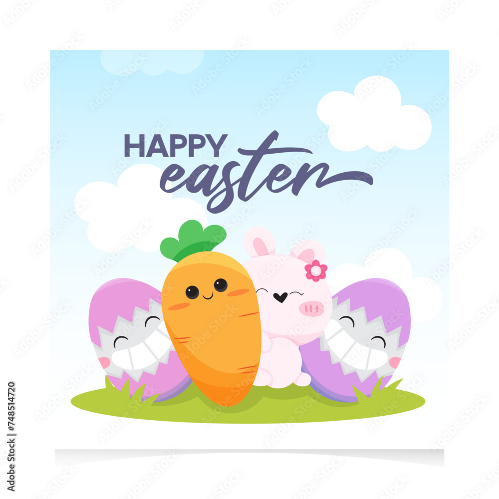 Fototapeta premium Easter day instagram post idea vector illustration