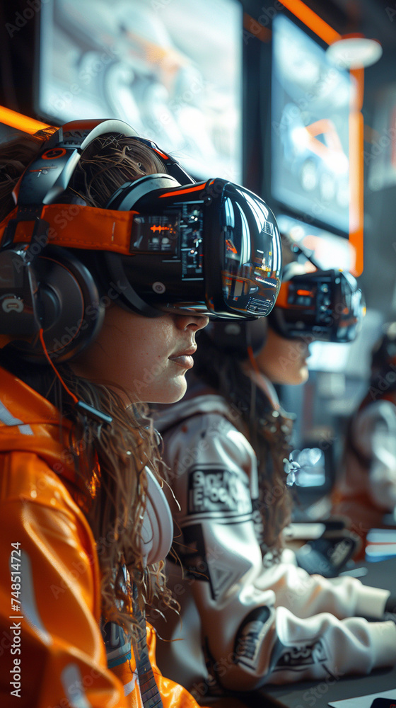 A futuristic school where students learn through virtual reality simulations and AI tutors A futuristic school where students learn through virtual reality simulations and AI tutors
