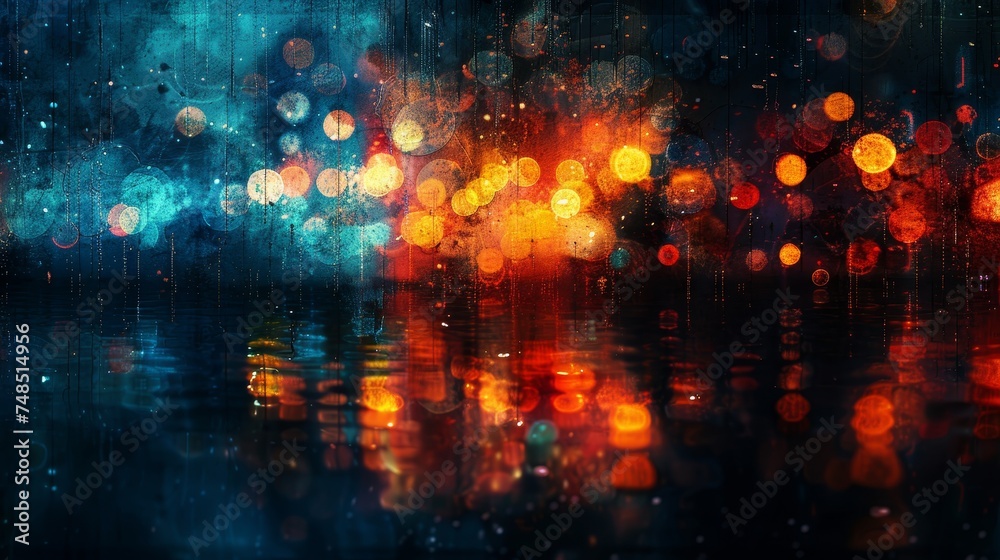 Illuminate the texture of an urban night, where city lights blur into a canvas of colors