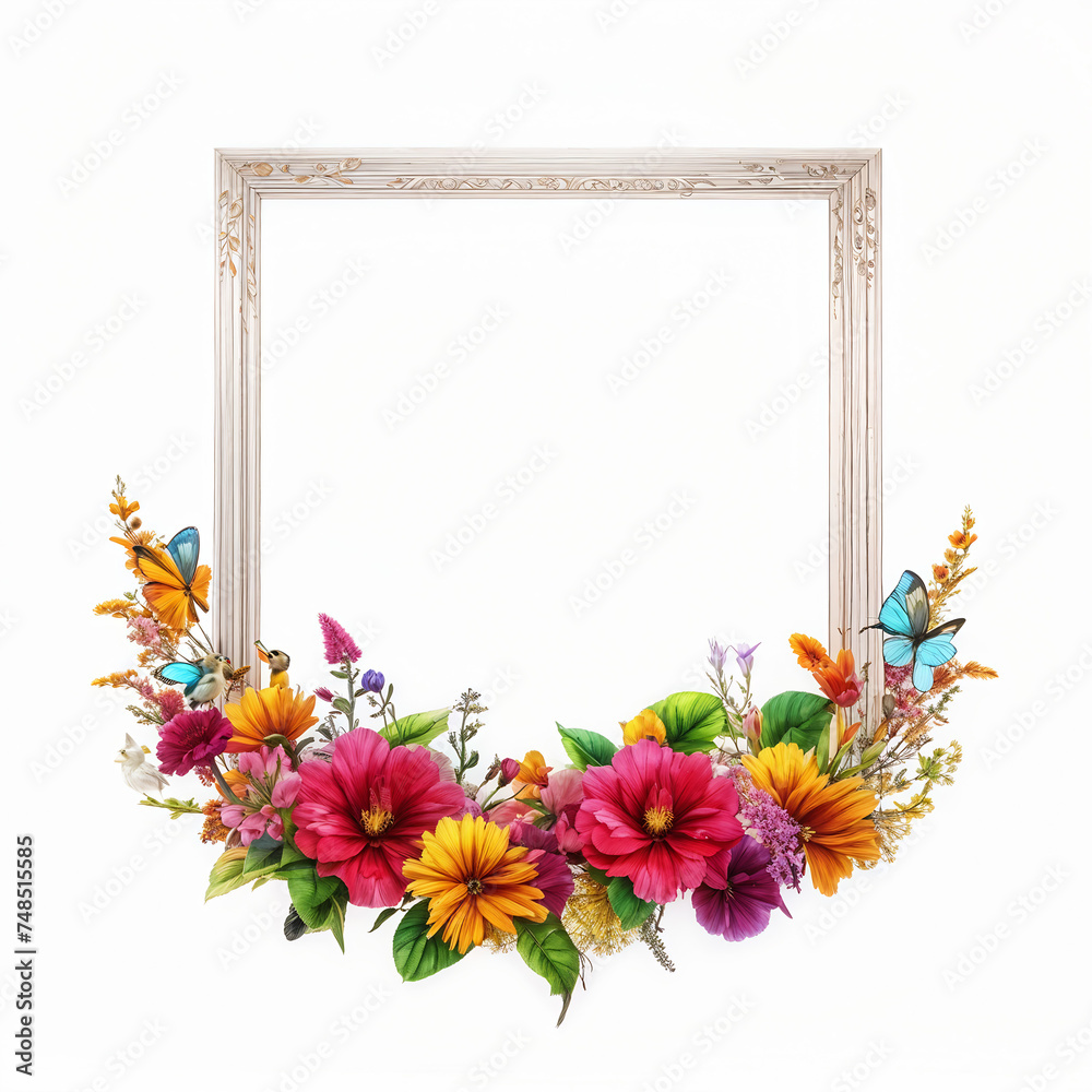 Fototapeta premium Generative AI wooden flower frame