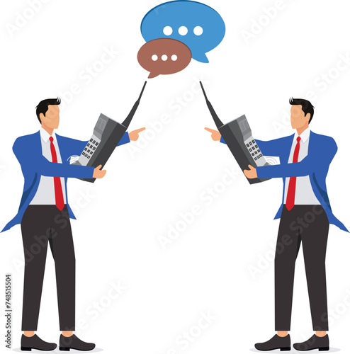Two Businessman in a giant phone arguing