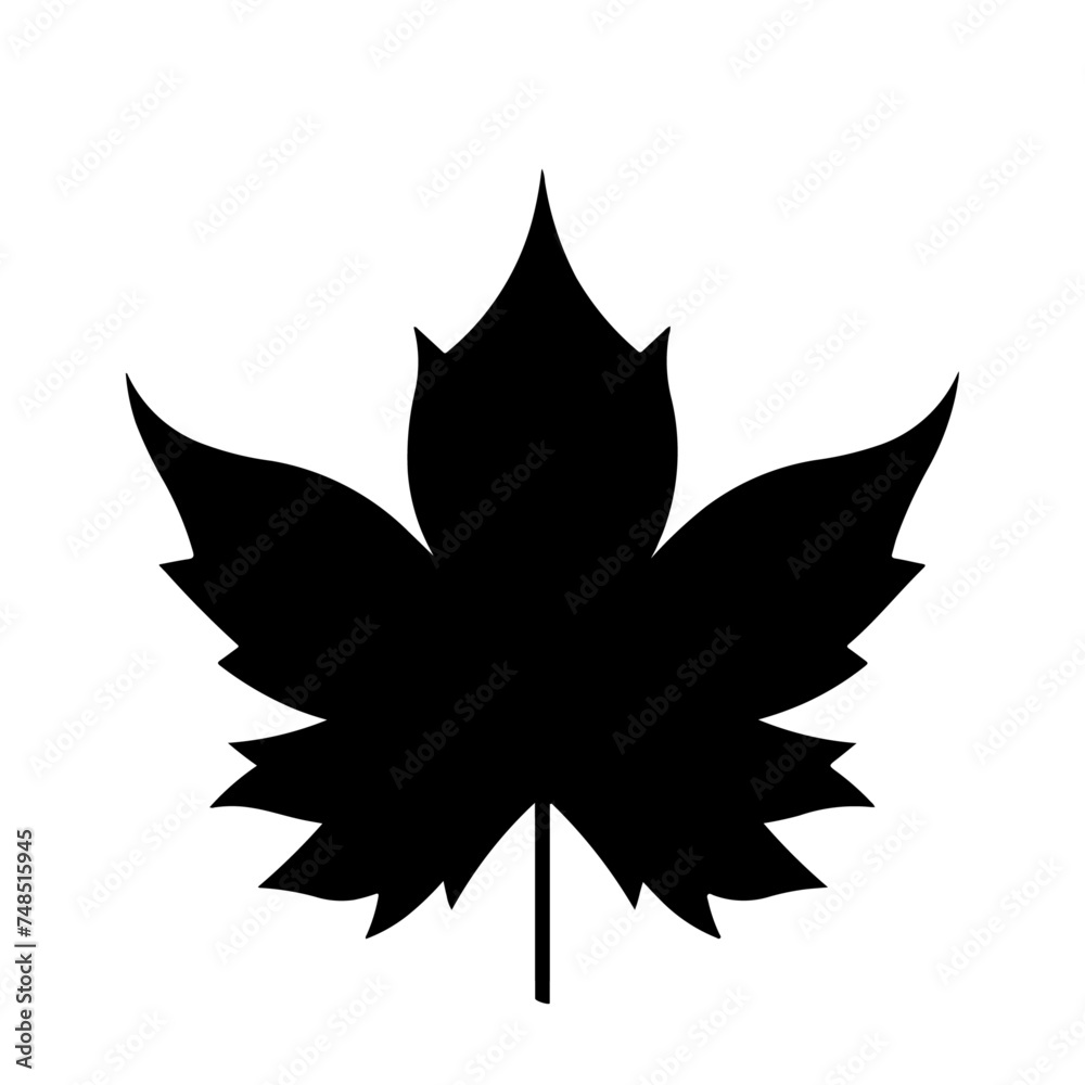 A large maple leaf symbol in the center. Isolated black symbol. Vector illustration on white background A large maple leaf symbol in the center. Isolated black symbol. Vector illustration on white background