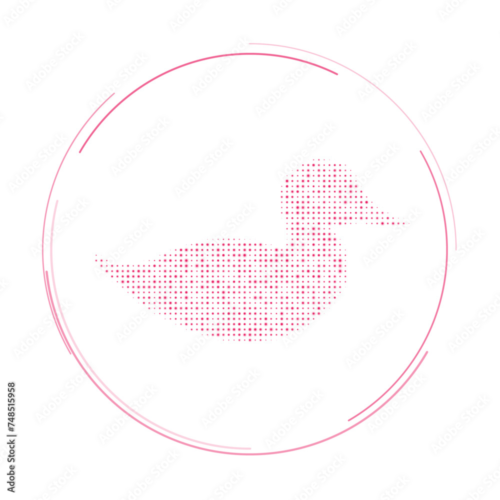 The duck symbol filled with pink dots. Pointillism style. Vector illustration on white background The duck symbol filled with pink dots. Pointillism style. Vector illustration on white background