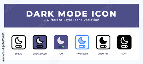 Dark mode icon set pack vector illustration.