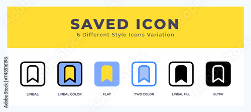 Saved icon in filled. thin line. outline stroke and flat style.