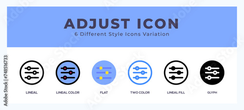 Adjust icon set with different styles. Vector illustration.