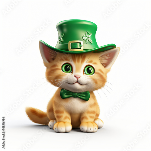 3d render icon of cat wearing St patricks day hat generated AI