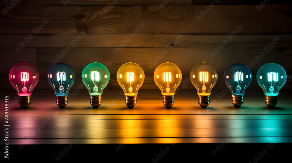 light bulbs in various colors in the style. Generative AI light bulbs in various colors in the style. Generative AI