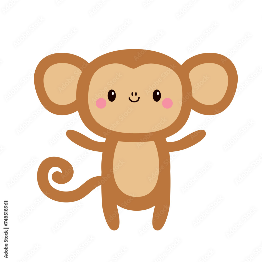 Monkey icon. Cute cartoon kawaii funny baby animal character. Brown color. Childish style. Educational card for kids. Flat design. White background. Isolated. Monkey icon. Cute cartoon kawaii funny baby animal character. Brown color. Childish style. Educational card for kids. Flat design. White background. Isolated.