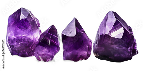 Collection of rich purple amethyst stones isolated on a transparent background | png file