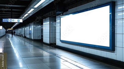 Mockup of blank horizontal big poster in subway, billboard on underground public place