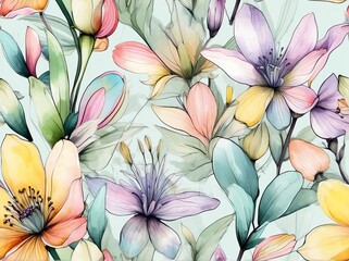 Deken met foto Bloemen patronen Pastel lentebloemen aquarel naadloos patroon  © Arceli