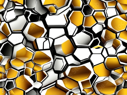 Abstract dark yellow hexagons painting design background seamless repeating pattern from Generative AI