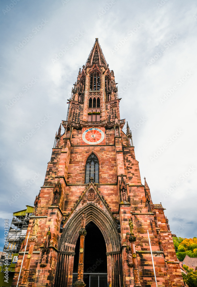 Fototapeta premium Historical buildings in Freiburg im Breisgau. Centuries-old architecture. 