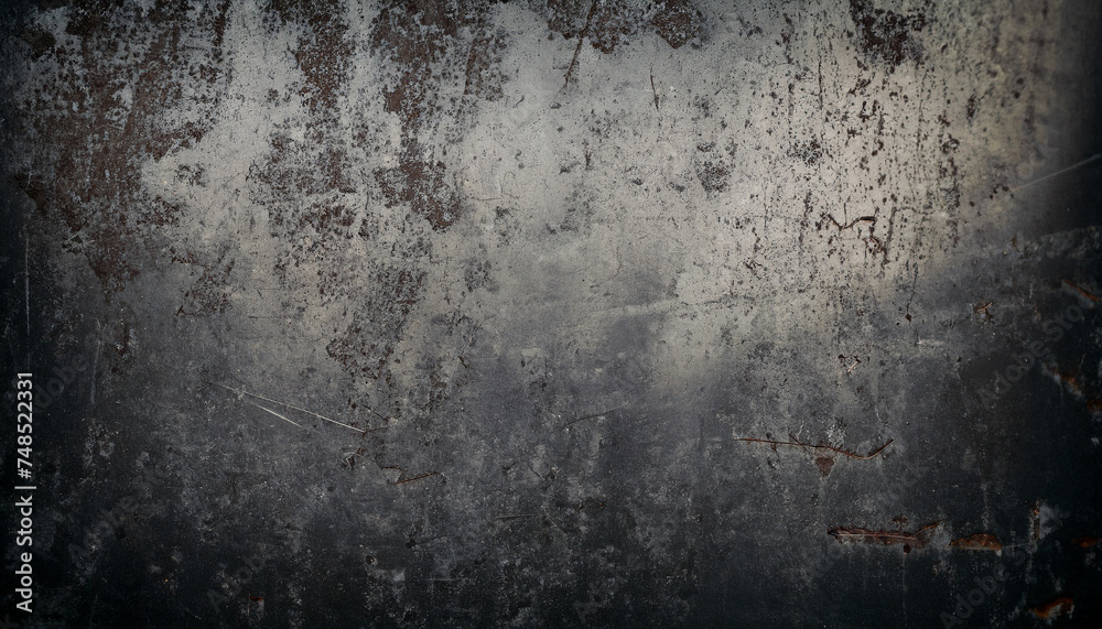 Grunge metal background or texture with scratches and cracks; abstract dark steel wall surface