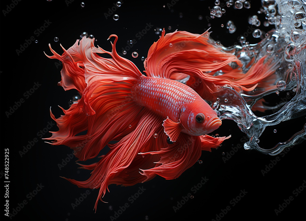 portrait of red betta fish on black background, generative ai portrait of red betta fish on black background, generative ai