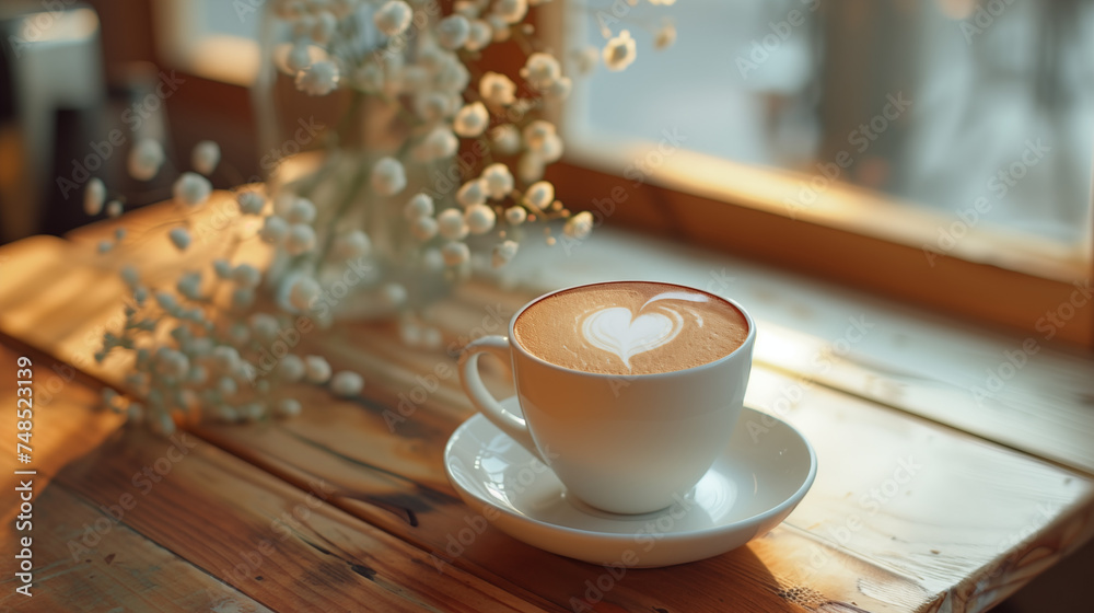 Cup of coffee with heart shape on the foam Cup of coffee with heart shape on the foam