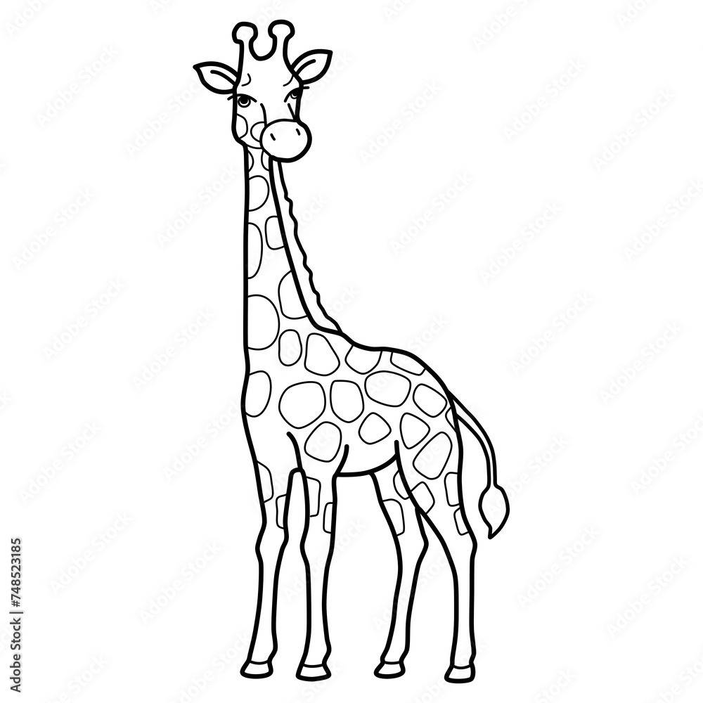 Fototapeta premium Giraffe hand draw outline for coloring pages or coloring book.