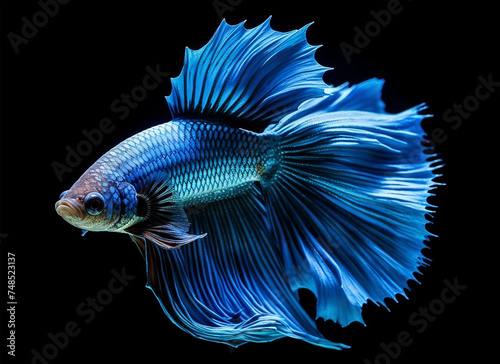 portrait of blue betta fish on black background, generative ai