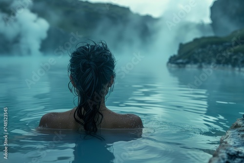 person finds solace in the geothermal embrace of the Blue Lagoon, a tranquil retreat amidst Icelandic mists © Iona