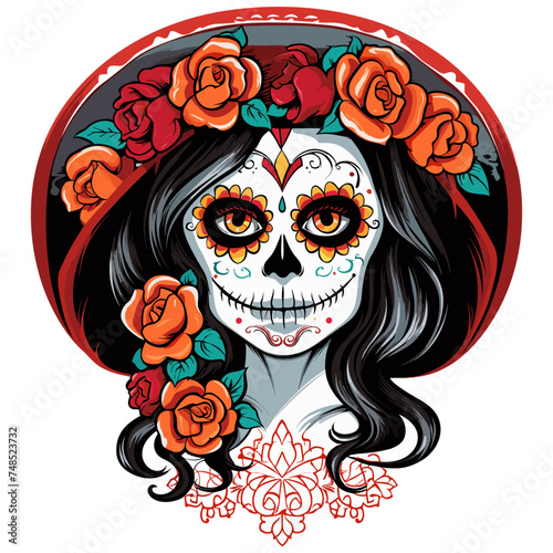Beautiful Catrina Wearing Veil: Flat Color and Kid Friendly Vector Mascot Logo