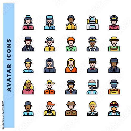 25 Avatar Lineal Color icons pack. vector illustration.