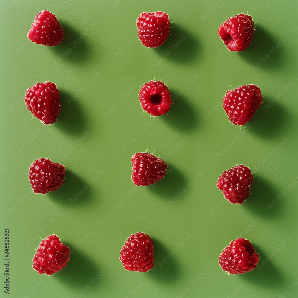 raspberry berries on green background. raspberry berries on green background.