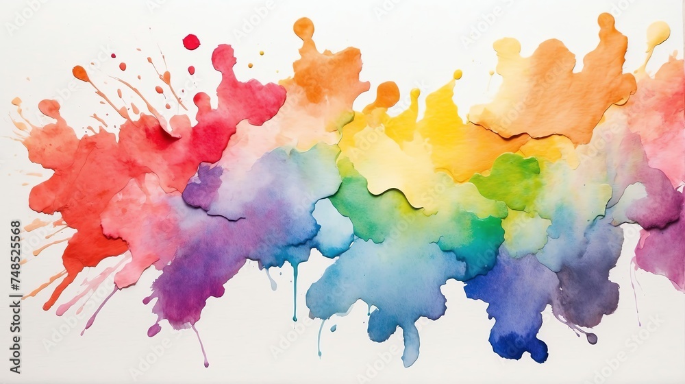 Rainbow texture watercolor paint stain on plain white background from Generative AI