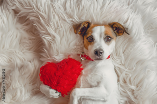 dog holding woolly heart photo