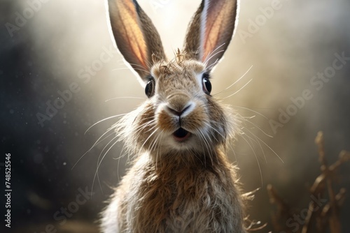 Captivating Side view portrait of wild rabbit. Brown cute hare in nature grass. Generate ai © juliars