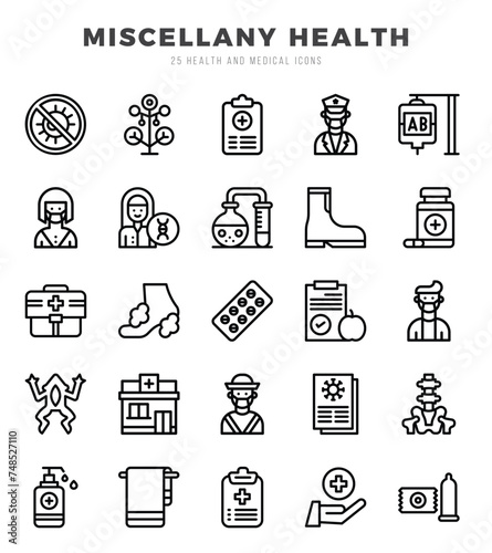 MISCELLANY HEALTH Icons bundle. Lineal style Icons. Vector illustration.