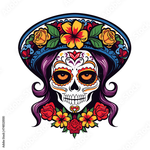 Catrina Mexico Mascot Logo: Flat Color and Kid Friendly Vector Art