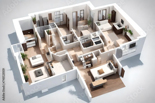 3D Floor plan of a home, 3D illustration. Open concept living apartment layout 