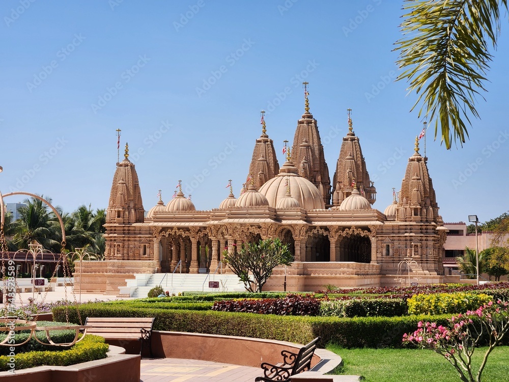 Bhavnagar, Gujarat India - Feb 24 2024: BAPS Shri Swaminarayan Mandir in Bhavnagar Gujrat.