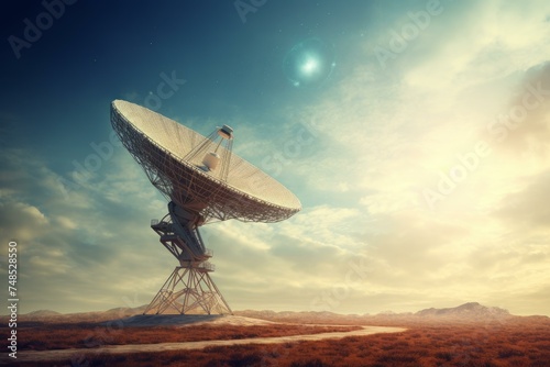 Sophisticated Radio telescope pointing sky. Astronomy space science antenna rotation. Generate Ai
