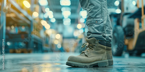 A Day in the Life of a Factory Worker, Factory worker wearing safety shoes and working
 photo