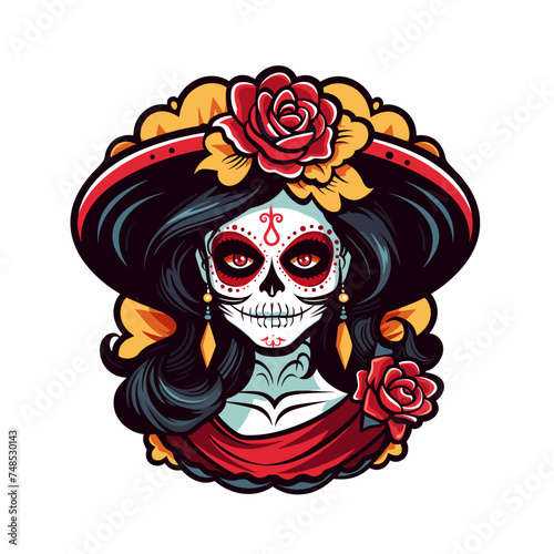 Catrina Mexico Mascot Logo: Flat Color and Kid-Friendly Vector Art