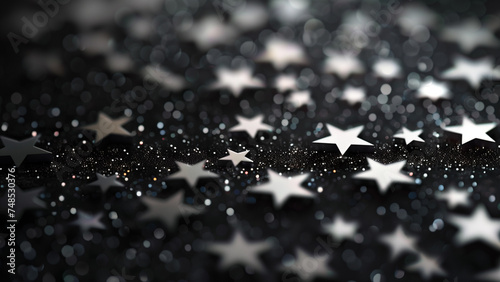 Starry Night: Cute 3D Wallpaper with Little White Stars on a Dark Pastel Black Background