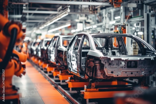 Modern, highly automated factory Production of high-performance electric cars Automotive factory.