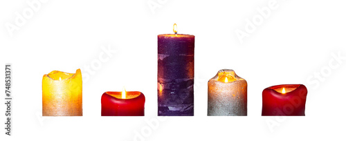 Set of differnt burning Candles isolated on transparent background