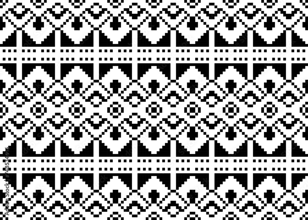 Geometric seamless pattern .Pixel art design for background, illustration, fabric, clothing, carpet, wallpaper, textile, batik, embroidery,card.black and white color.
