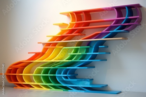Sturdy Colorful folders wooden bookshelves. Report organize stack color. Generate Ai