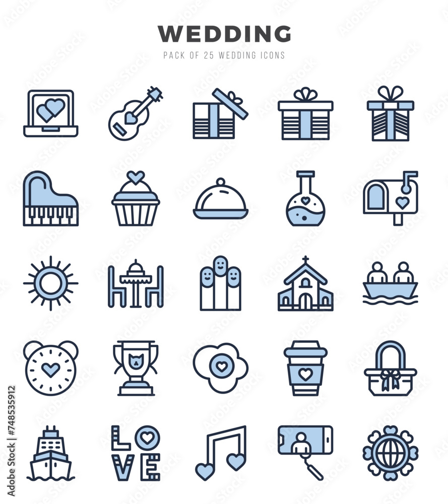 Collection of Wedding 25 Two Color Icons Pack.