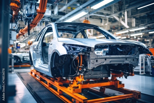 Modern car assembly plant Modern and high-tech automotive industry Automobile body conveyor belt
