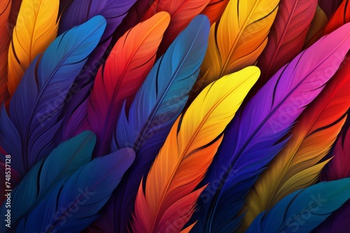 Ethereal Rainbow feathers pattern. Nature wild. Generate Ai