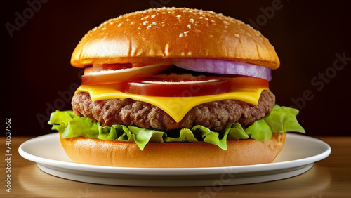 Cheese burger - American cheese burger with fresh salad tomato and onion